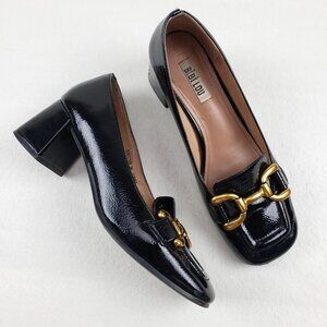 Bibi Lou Valencia Heel Womens 7-7.5 EU 38 Black Patent Leather Slip On Loafer